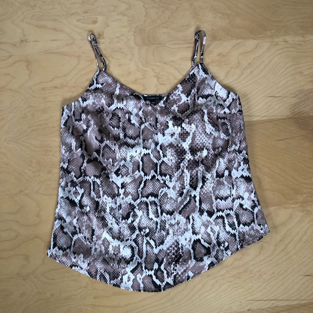 Dynamite Brown Snakeskin Print Tank Top Camisole XS Modern Classic Summer Work